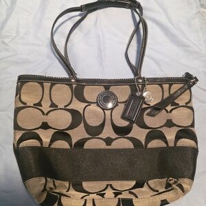 Coach Black and Tan Signature Tote Bag